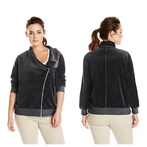 Two By Vince Camuto Womens Grey Velour Asymmetric Jacket Plus Size L